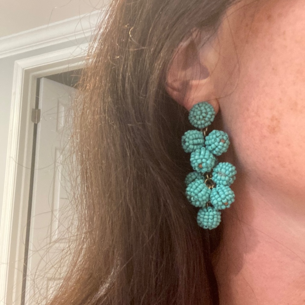 Teal Beaded Drop Statement Earrings